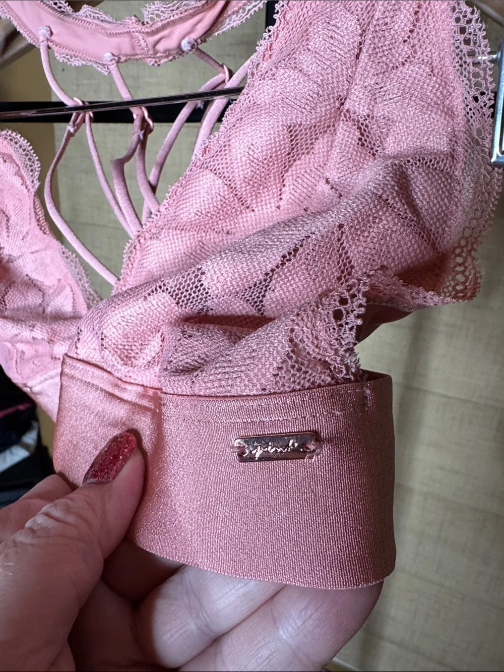 PINK Victoria’s Secret Lace Strappy Back Bralette Dusty Mauve Small EUC